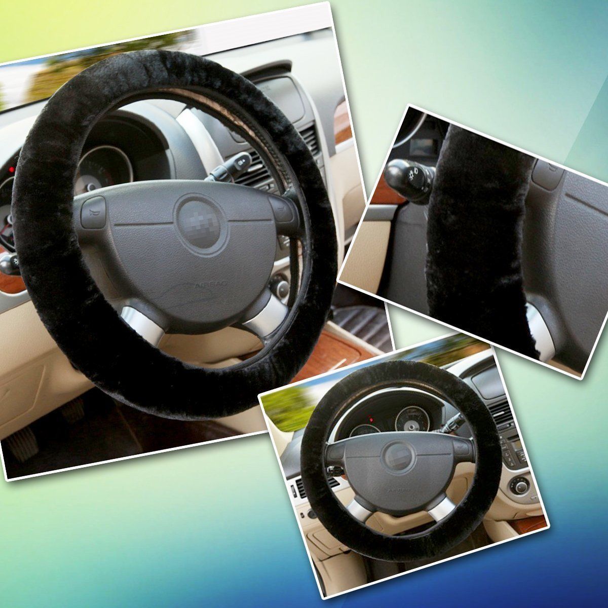 Black Soft Elastic Winter Warm Plush Steering Wheel Cover Auto Car Accessory NYC