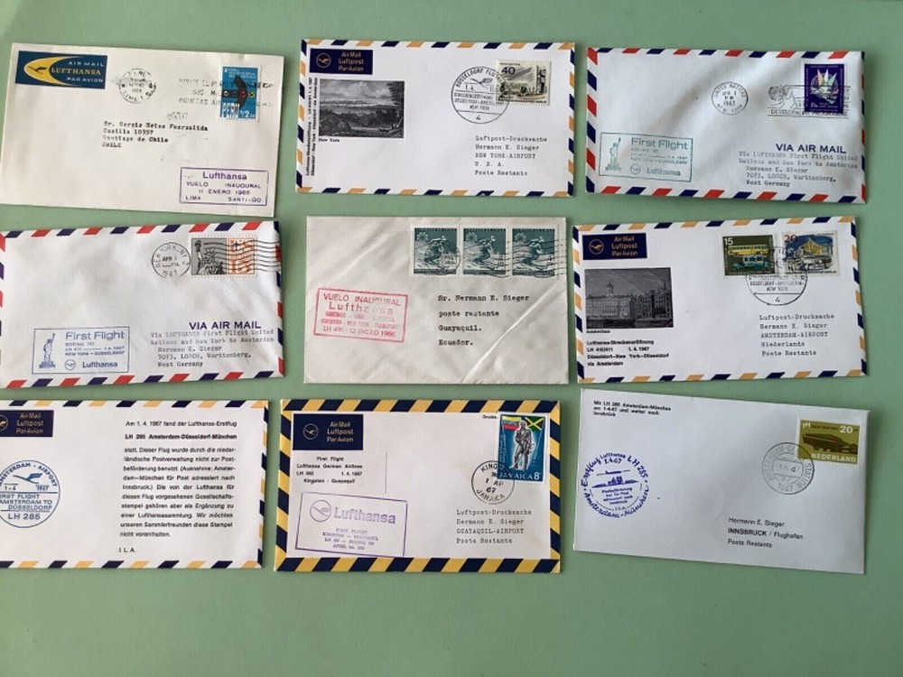 Airmail flight cover mixed world 9 items Ref A1477