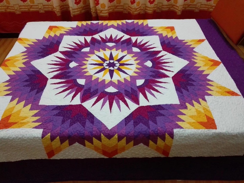 King size machine pieced and quilted Patchwork quilt#113