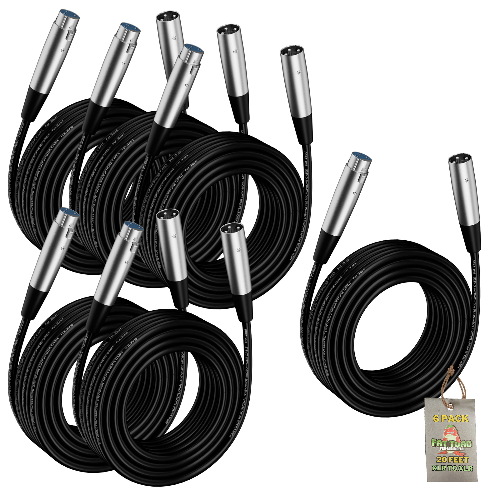 XLR Microphone Cables 6 PACK - 20Ft Wire Mic Cord Studio Patch Mixer Pro Audio