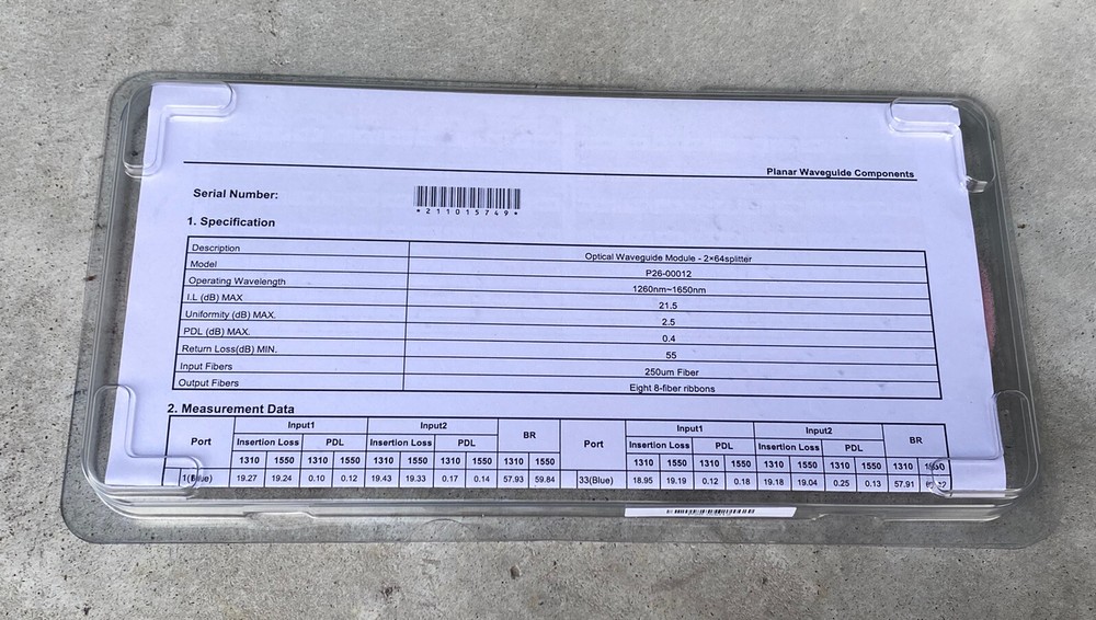 Planar Optical Waveguide Module 2x64 Splitter P26-00012 New