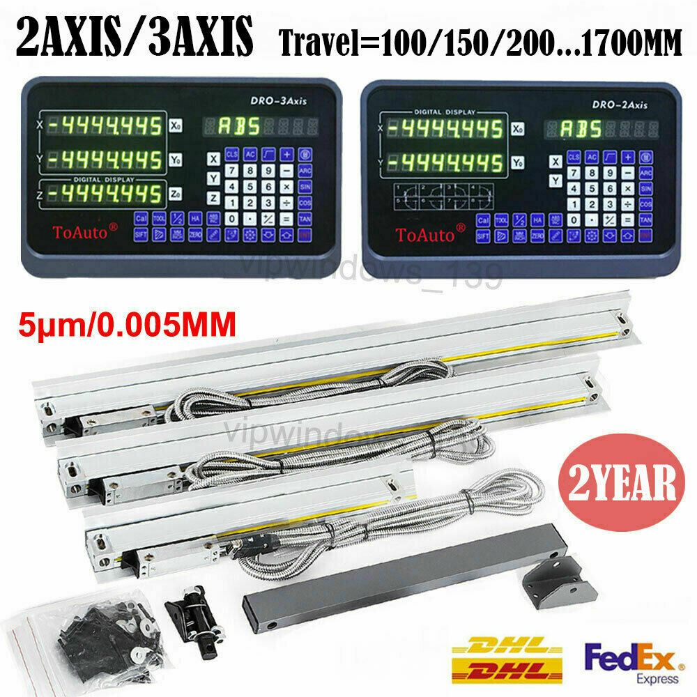 3/2Axis Digital Readout DRO 5µm 0.0002" Linear Scale Encoder for Mill Lathe CNC