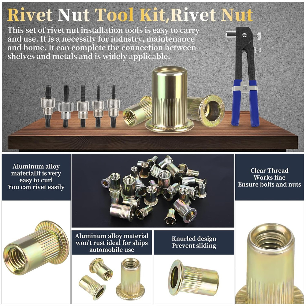 Rivet Nut Tool Kit,Rivnut Tool,500Pcs Metric Rivet Nut Combination M3/M4/M5/M6