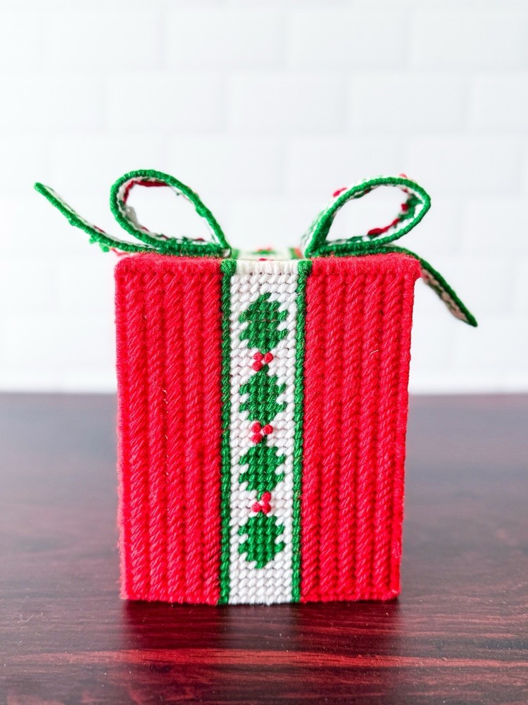 Completed Plastic Canvas Christmas Tissue Box Cover