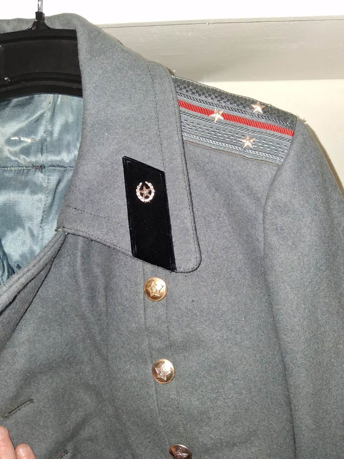 Vintage Soviet Military Officer Gray Overcoat with Insignia & Cyrillic Label