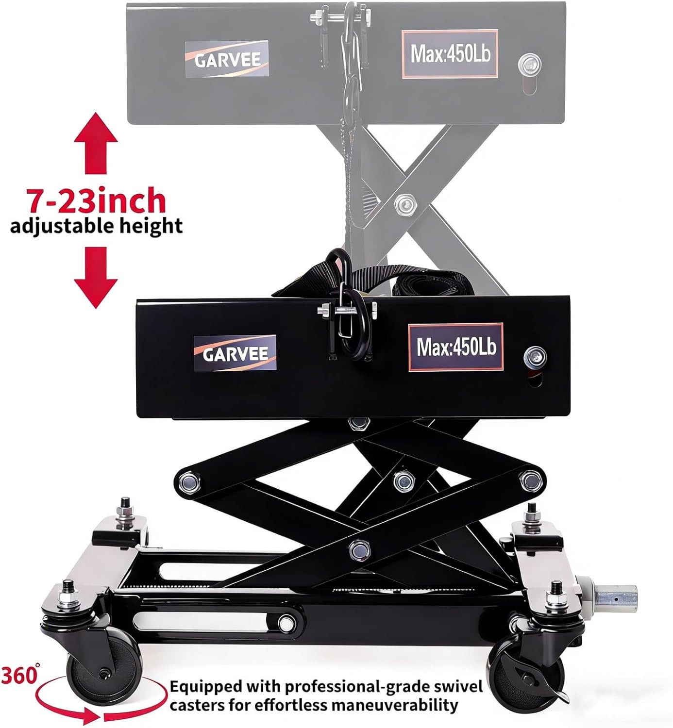 450 LBS Low Profile Transmission Jack Auto Repair Lift 7-23 Inch w/Safety Straps