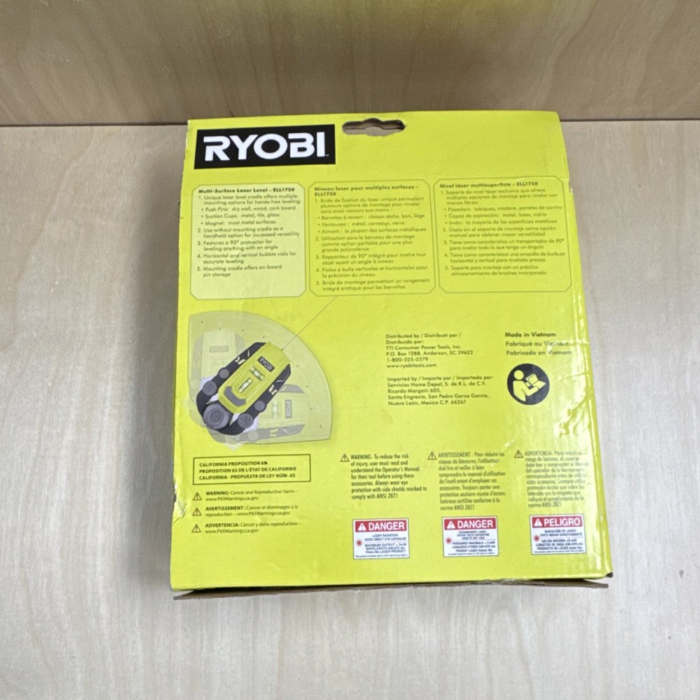 Ryobi ELL1750 Multi-Surface Laser Level Yellow Horizontal & Vertical Vials