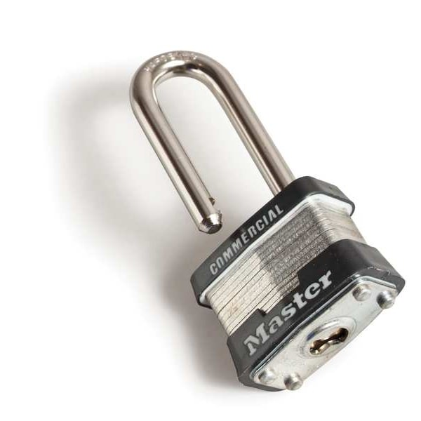 Master Lock 1Lj Padlock, Keyed Different, Long Shackle, Rectangular Steel Body,