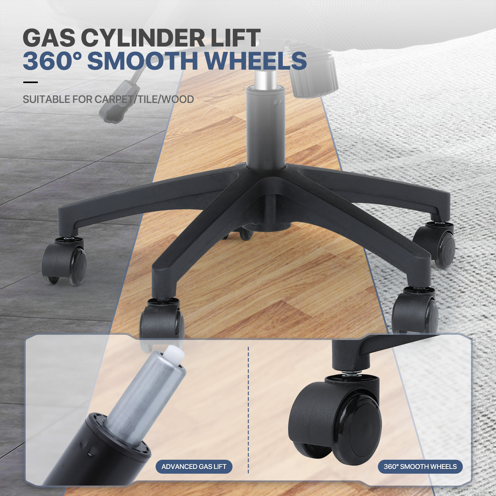 Adjustable Height Swivel Computer Home Office Ergonomic Desk Mesh Chair Black