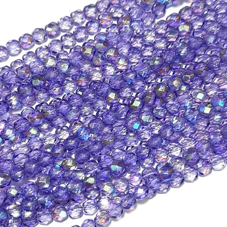 Czech Glass Fire Polished Round Faceted Beads Crystal Purple Lavender AB 3-8mm