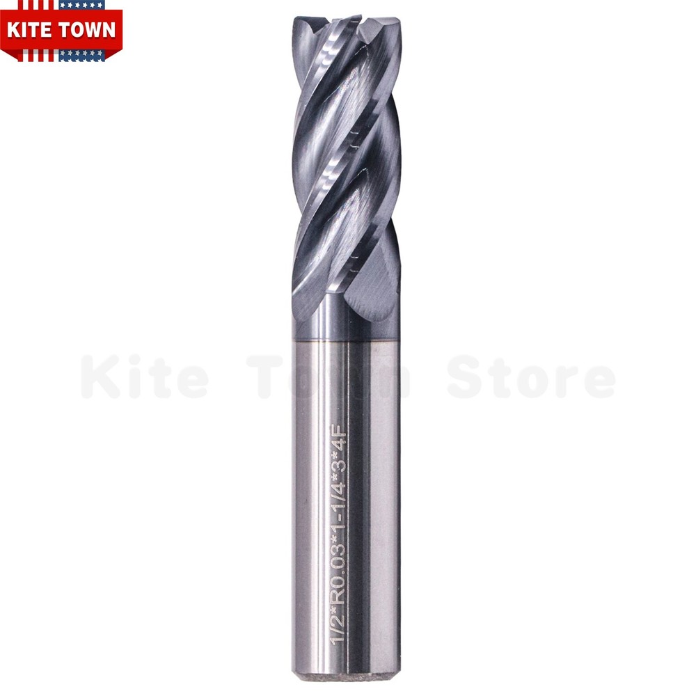 1/2" 4 Flute Solid Carbide End Mill - .030" Corner Radius - AlTiN Coated