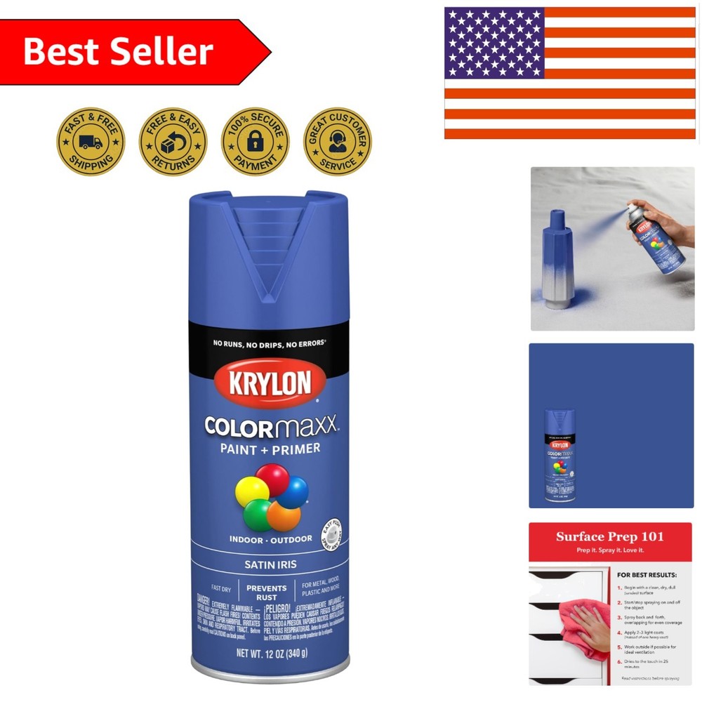 Krylon Colormaxx Satin Iris Spray Paint - 12 Oz Fast-Drying Acrylic Solution