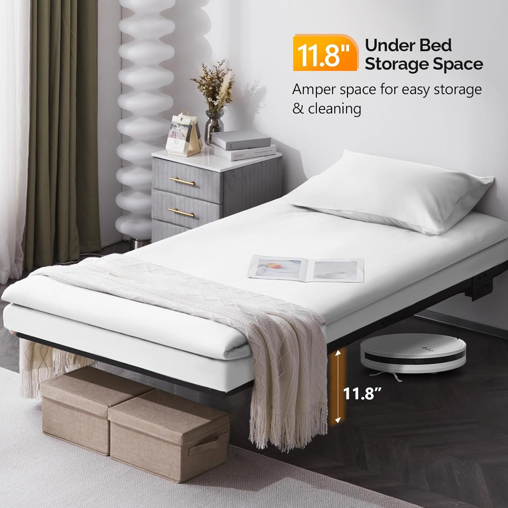 Twin Floating Bed Frame with USB Charging Station/LED Lights 14'' Platform Bed