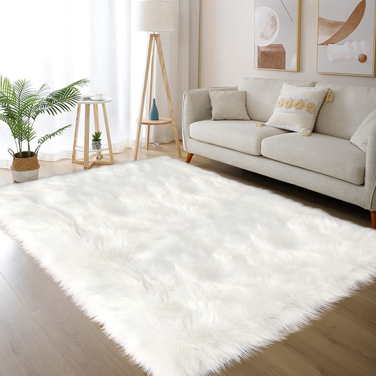 Faux Fur Sheepskin Area Rug Non-Skid Furry Carpet for Living Room in Many Colors