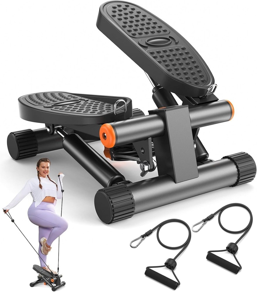 Durable Gray Exercise Stepper - Resistance Bands, Silent Operation, 2yr
