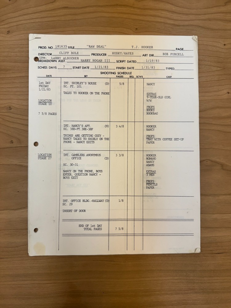 TJ HOOKER - WIlliam Shatner - Tv Show Script Final Draft - "Buck Rogers"