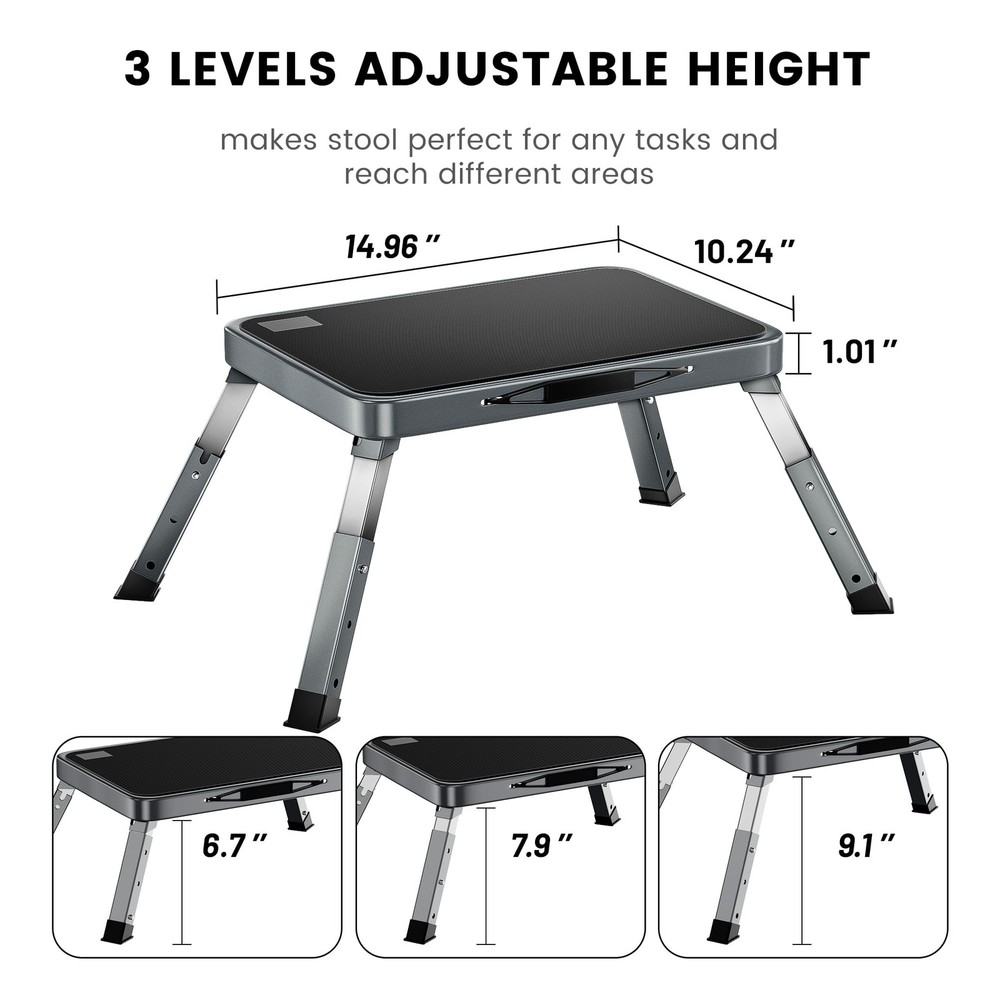 1 Step Stool Folding Height-Adjustable Stool with Anti-Slip Platform, Portabl...