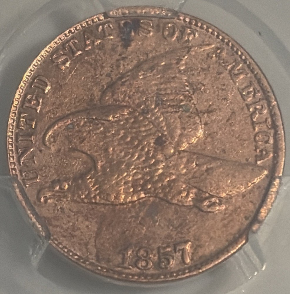 1857 Flying Eagle Cent (Almost Uncirculated, Detail, Cleaned)