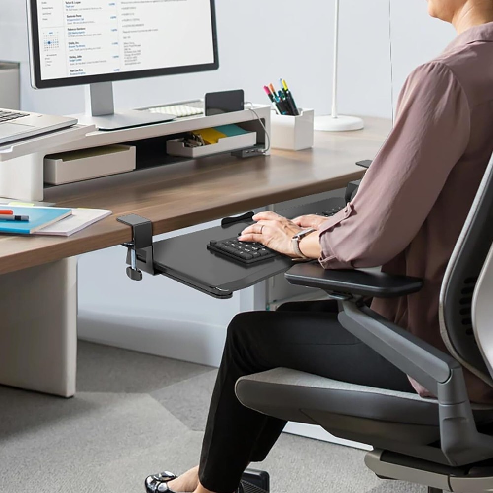 SUPTEK | Keyboard Tray Under Desk Pull Out with C Clamp Mount