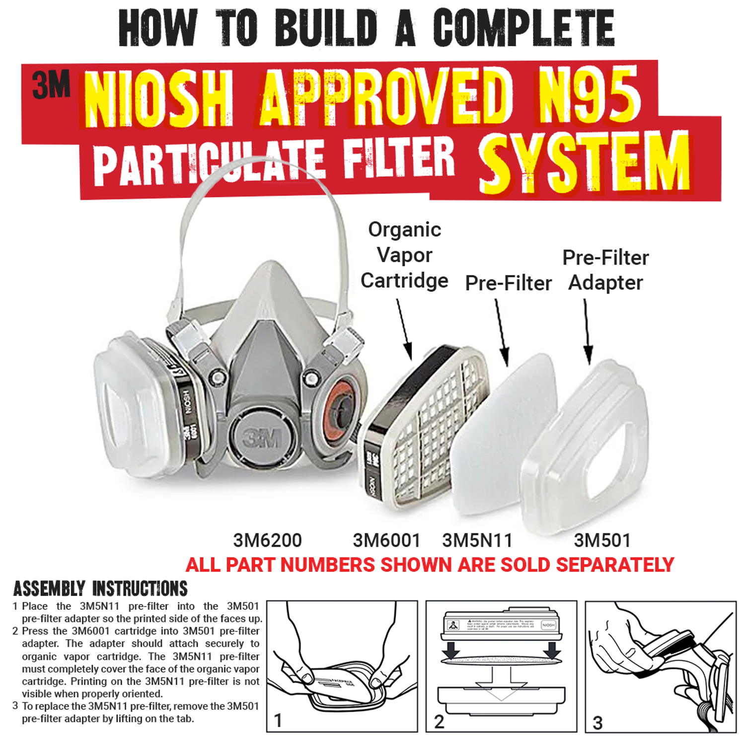 3M 7 IN 1 Reusable Half Face Respirator Facepiece Gas Mask Spraying Painting MED