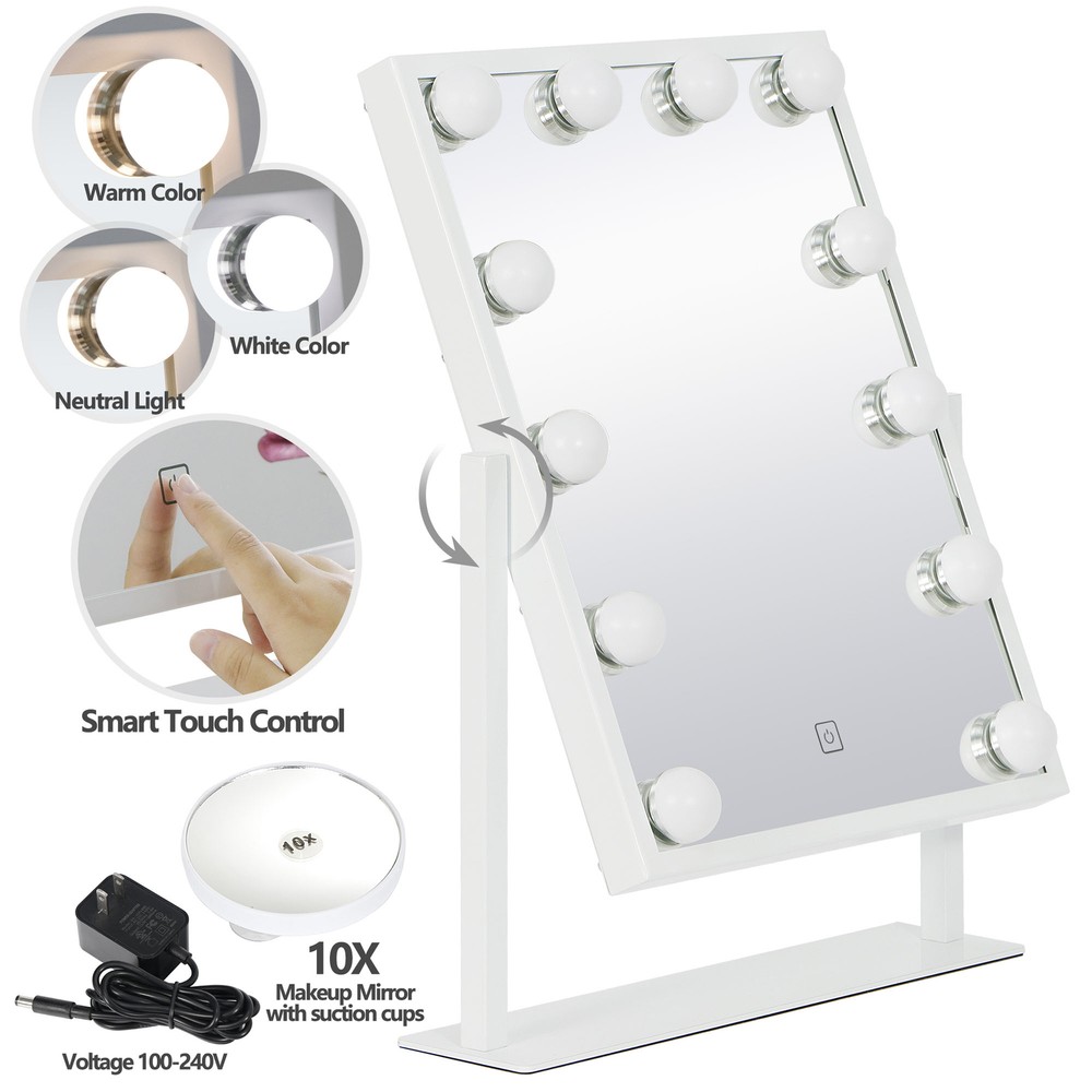 Makeup Mirror Vanity Mirror Hollywood Table Top with 12 LED Dimmable Bulb