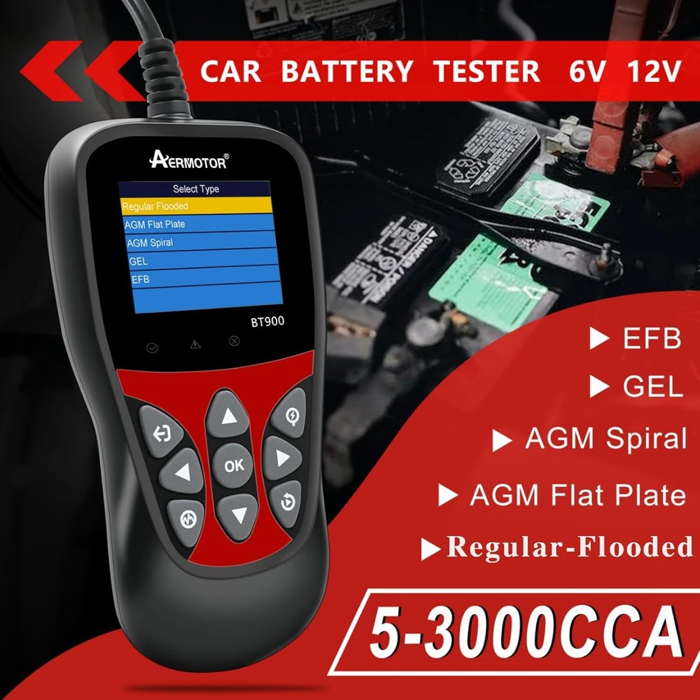 AERMOTOR Car Battery Tester 6V-12V Load Tester Charging System Analyzer