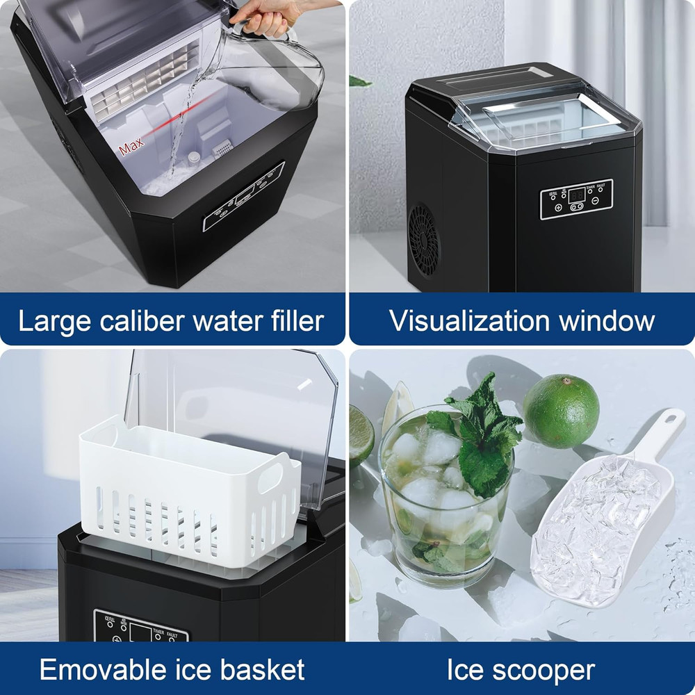 Countertop Ice Maker Machine, 44LBS Ice Cube Maker, Portable Small Ice Cube Mach