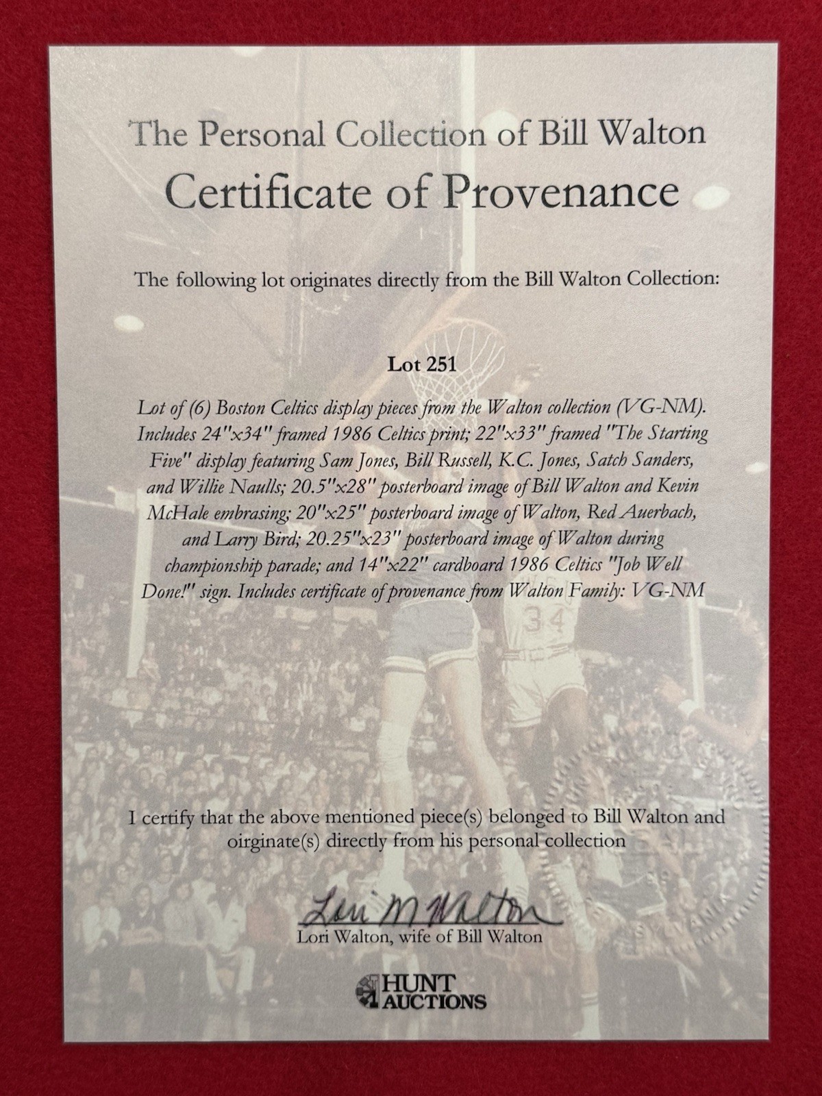 Bill Walton Personally Owned Photo In Uniform Boston Celtics