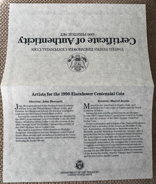 1990 U.S. Mint Eisenhower Centennial Prestige Proof Set - COA - NO COINS/BOX