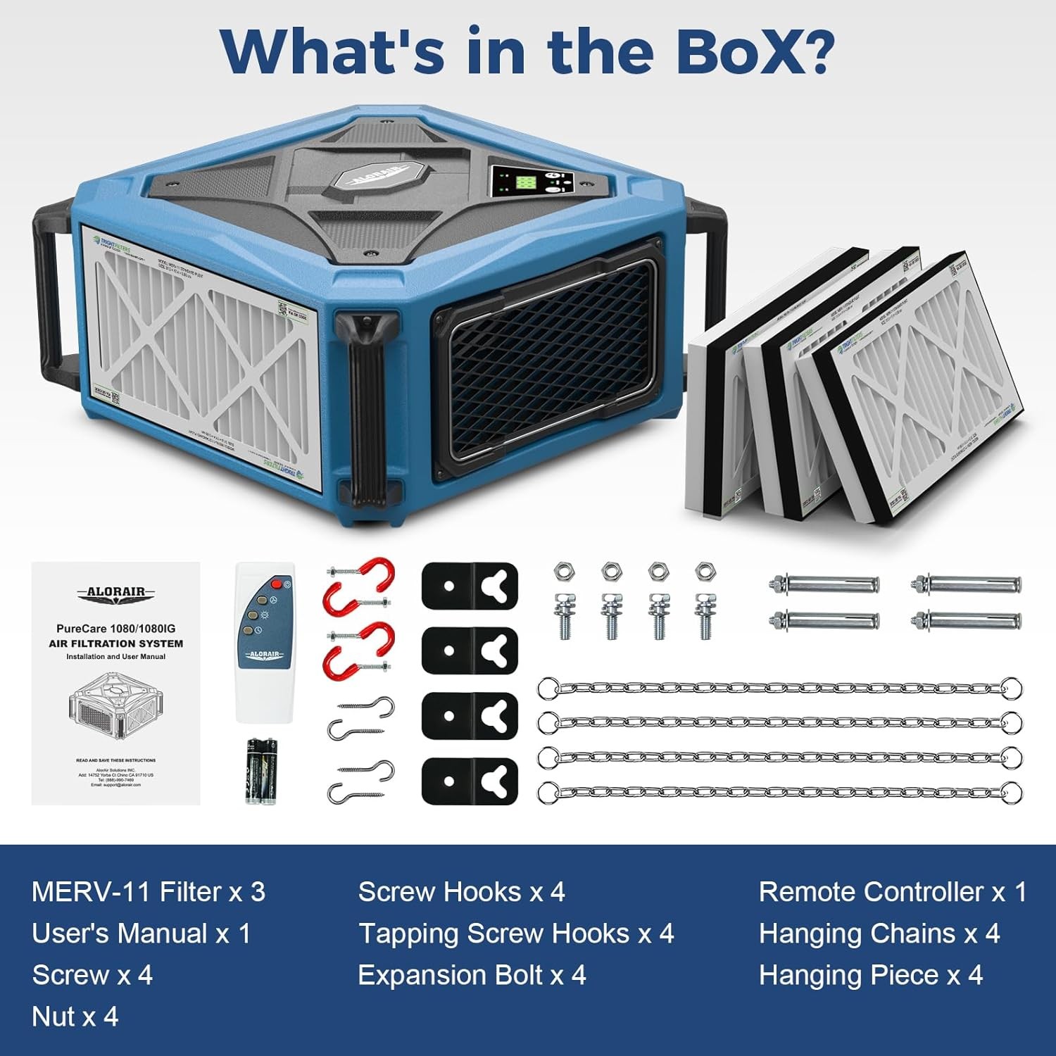 AlorAir Purecare 1080 Air Filtration System Dust Collector w/Remote