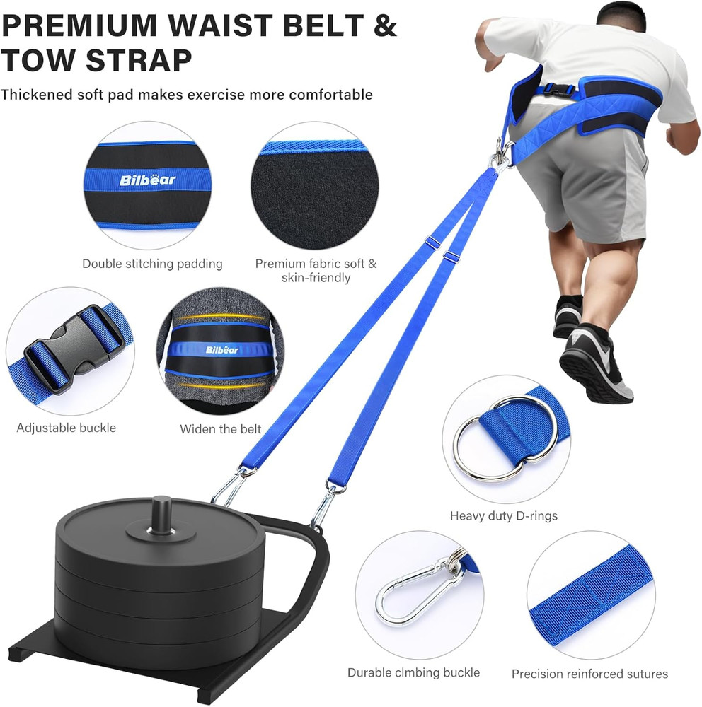 Sled Pulling Belt,Adjustable Sled Training Waist Belt, Belt for Pulling with 2 P