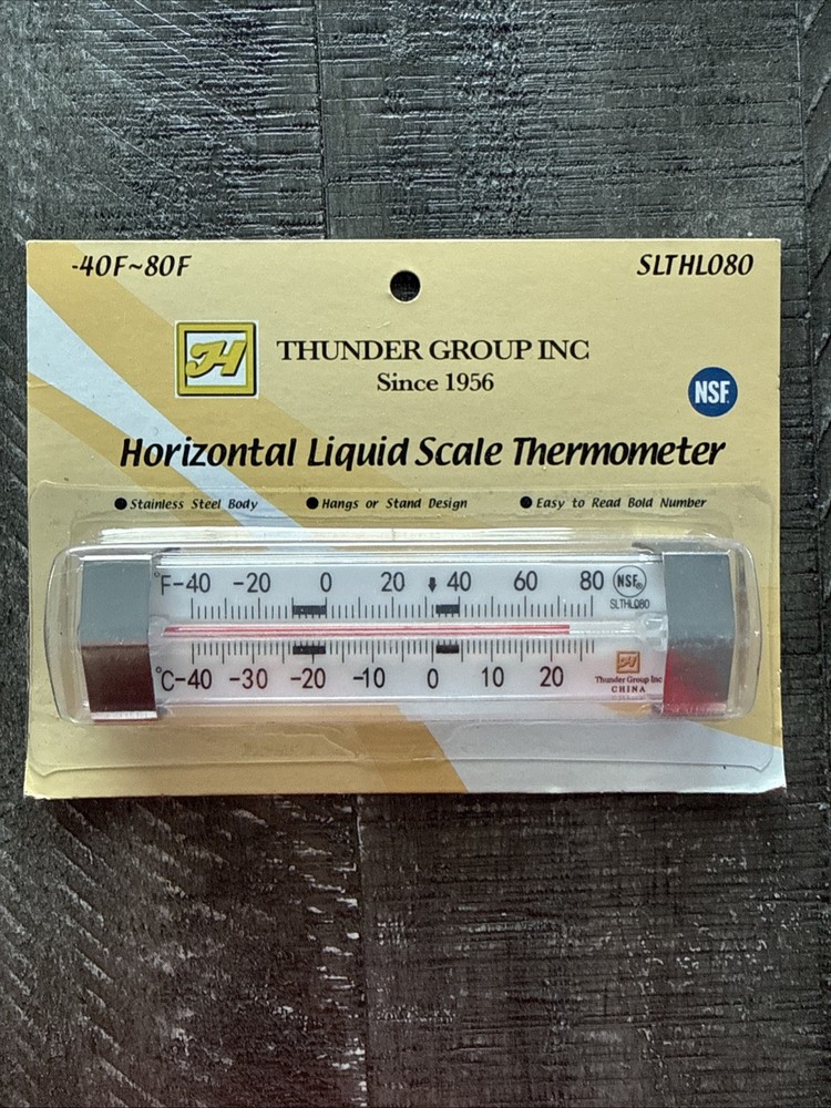 Thunder Group SLTHL080, Horizontal Liquid Scale Thermometer Hangs or Stands NEW