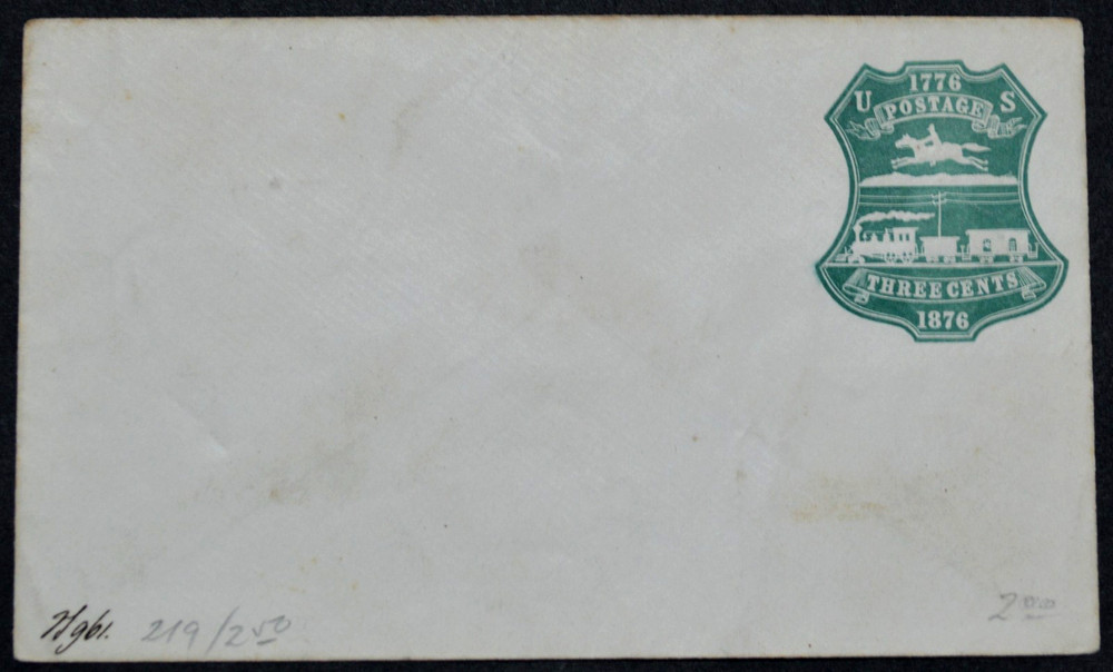 1876 US Sc. #U219 stamped envelope, mint entire, poor condition