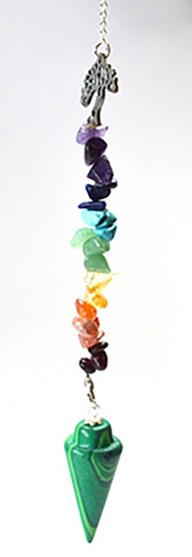 Malachite (Synthetic) Chakra Stone Chips Pendulum with Tree Charm 9.5"