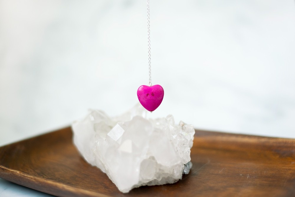 Pink Heart Stone Pendulum Dowsing, amplifying, restore focus & transform