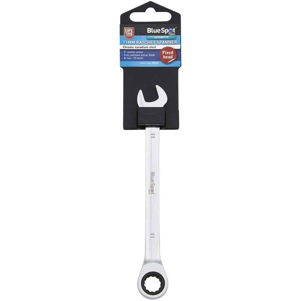 BlueSpot Ratchet Spanner Combination Fixed Head Chrome Vanadium 11mm 72 Tooth