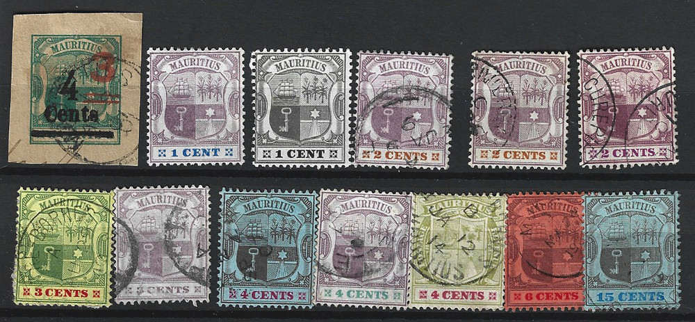 Mauritius, various shield issues, 1-c mint (2),  the rest used, 13