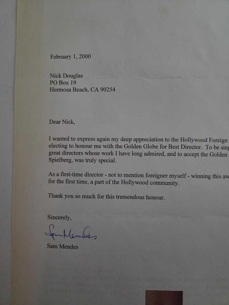 San Mendes Director Signed Letter