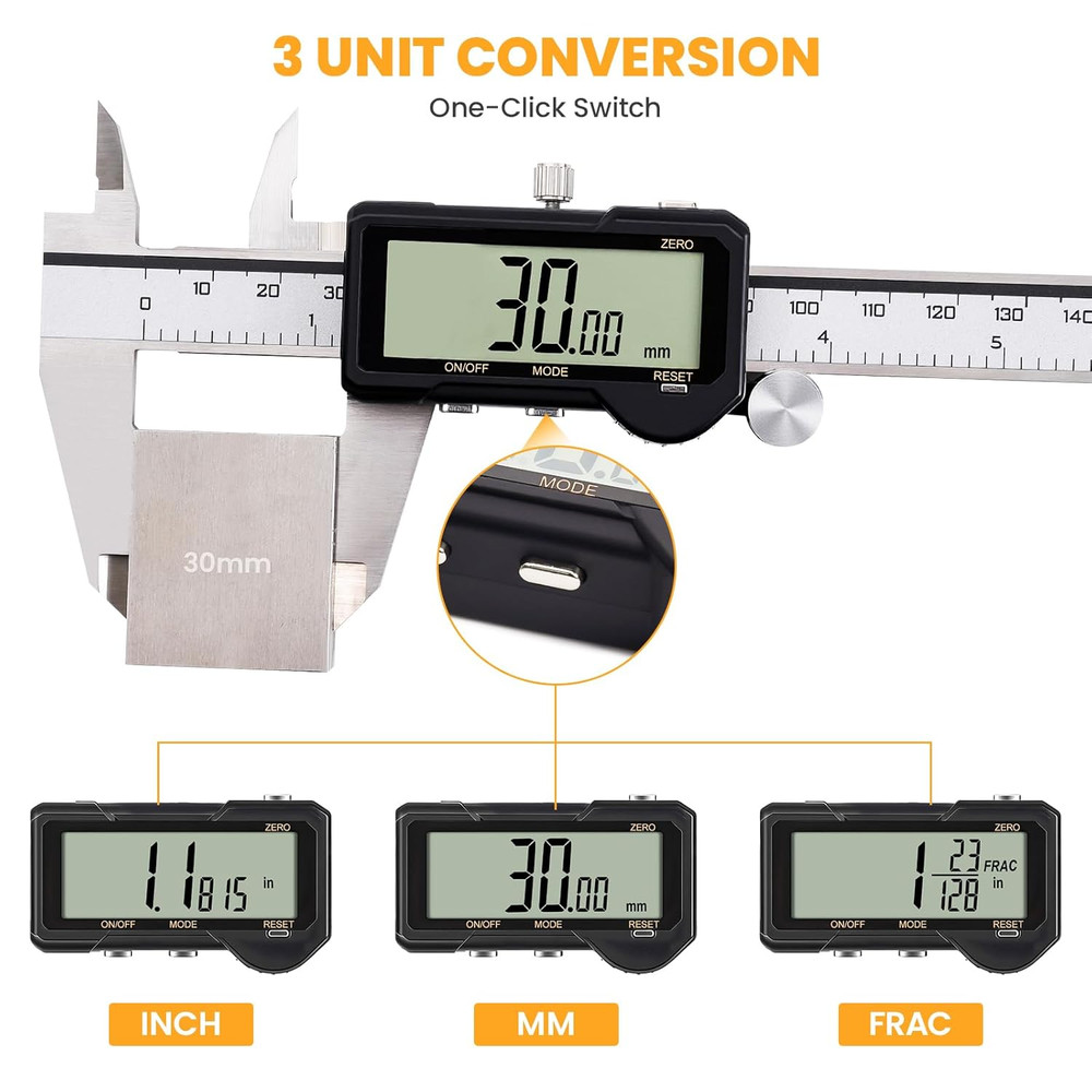 Digital Caliper, Rechargeable Digital Caliper 6 Inch with Reset Setting, Caliper