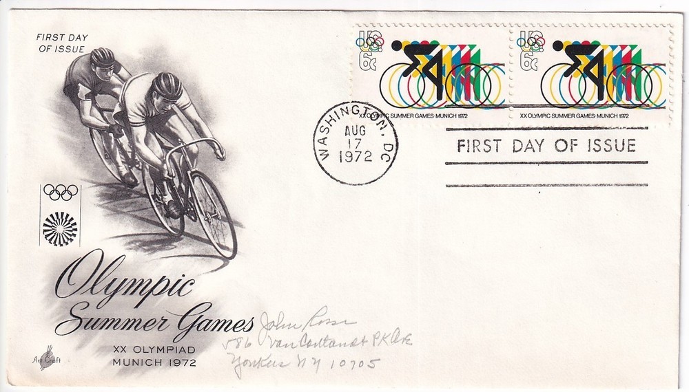 STAMP SCOTT 1460 "Olympic Summer Games-Cycling" 6 CENT 1972 FDC PAIR - A