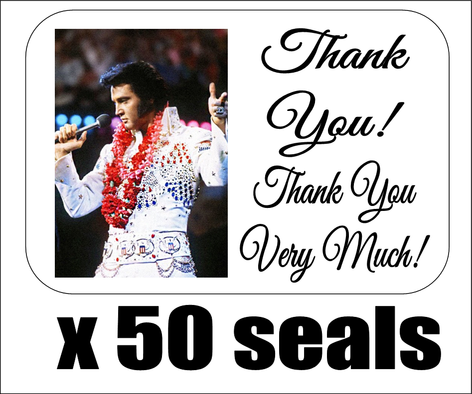 50 Elvis Thank You Very Much! Envelope Seals / Labels / Stickers, 1" x 1.5"