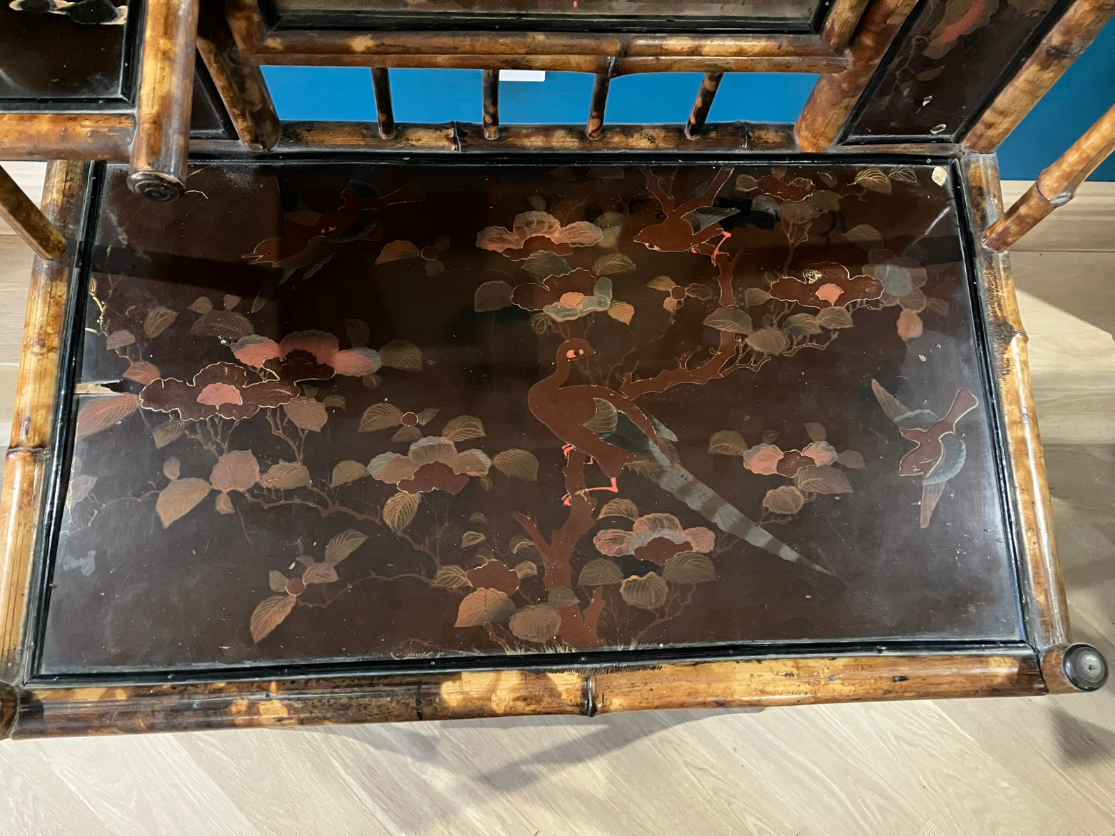 Victorian Tortoiseshell Bamboo & Japanned Lacquer Bonheur du Jour Late 19th C