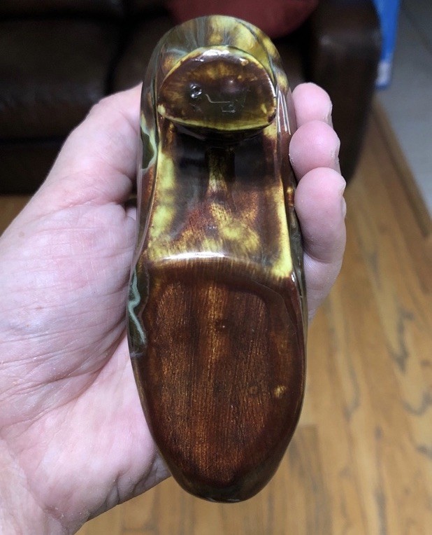 Antique Boot Vase Glazed Pottery Beautiful