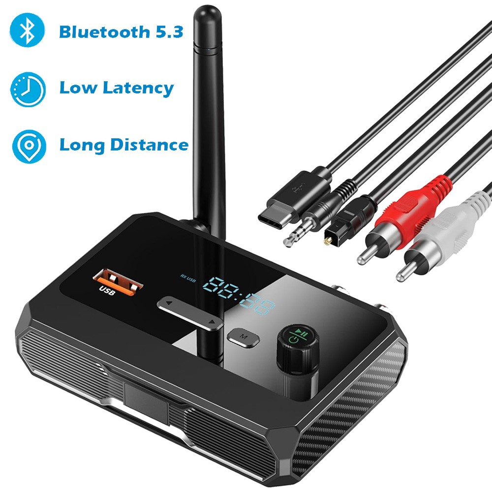 Bluetooth 5.3 Home Stereo Audio Receiver AUX USB Optical HD Music to RCA Adapter