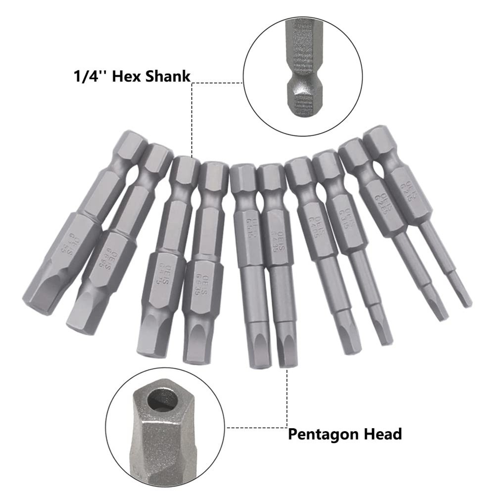10pcs Magnetic Pentagonal Drive Bit 5 Sided Pentagon Head Screwdriver Bits Se...