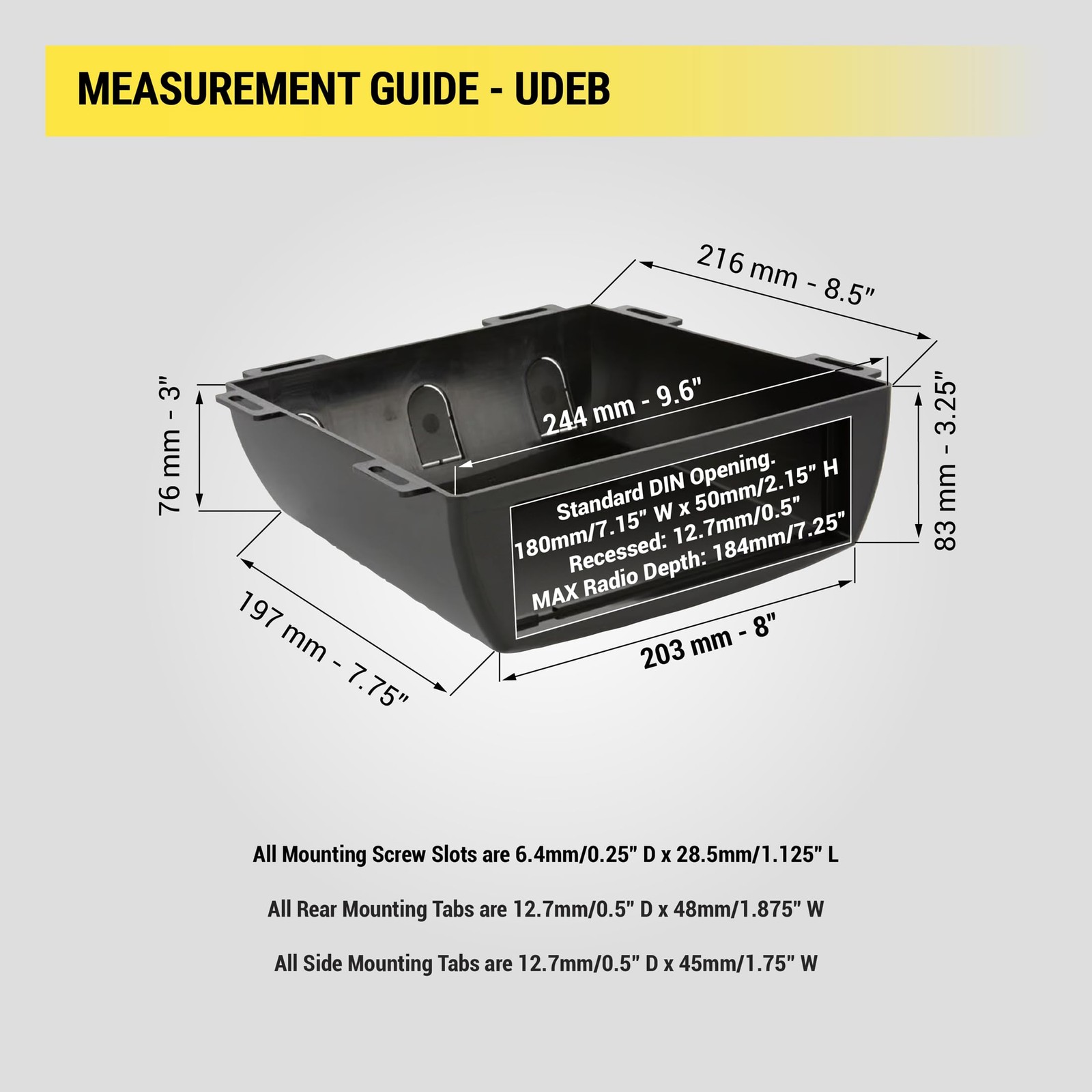 Scosche UDEB Universal Under Dash or Top Mount Single DIN Radio black