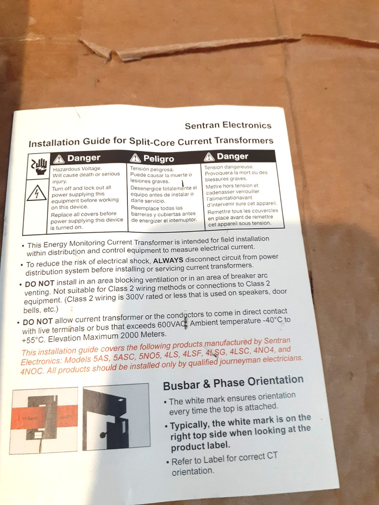 NEW SENTRAN ELECTRONICS 5ASC-6000A:5A-1.25X4.25 SPLIT CORE CURRENT TRANSFORMER