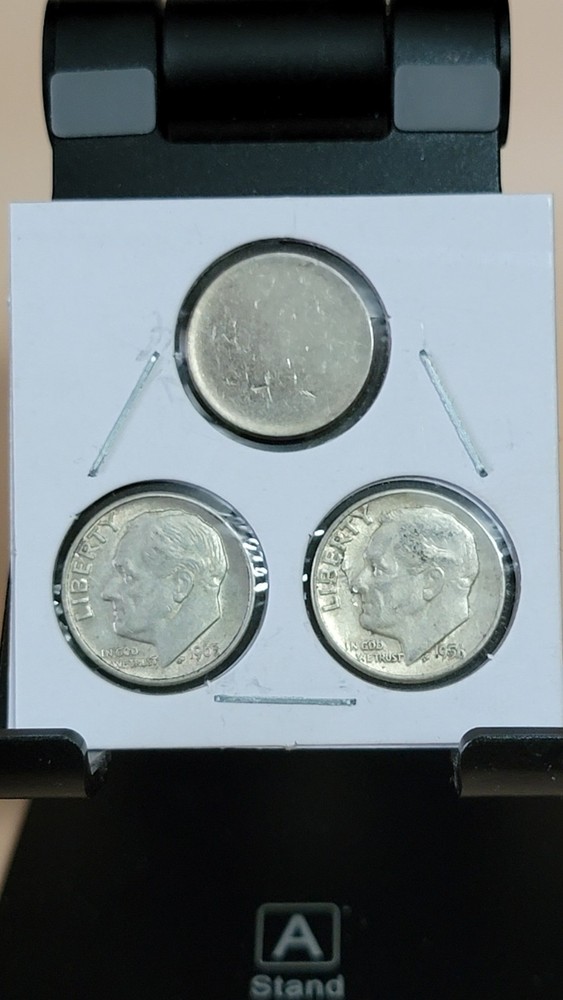 Blank Planchet 10C (Copper Nickel Clad) + 2 random date 90% silver dimes