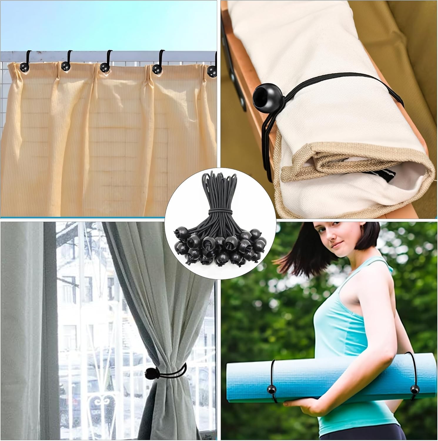 4" Inch Black Ball Bungee Bungie Cord Canopy Tarp Tie Downs Straps New Lot x2000