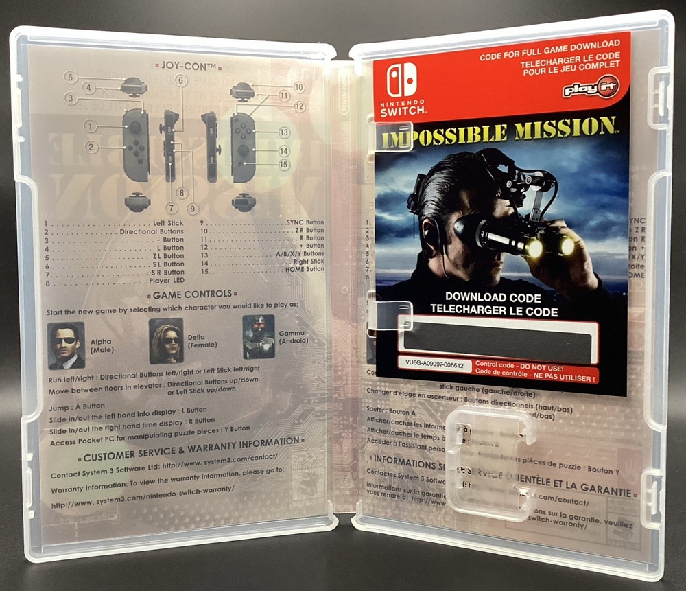 Impossible Mission Nintendo Switch Unused Code No Cartridge
